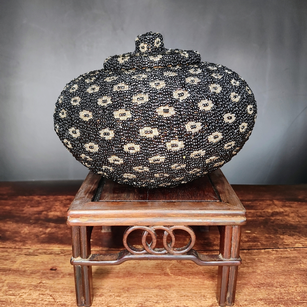 RARE Beaded Basket, Boho Wicker, Decorative Art, Handmade In Bali